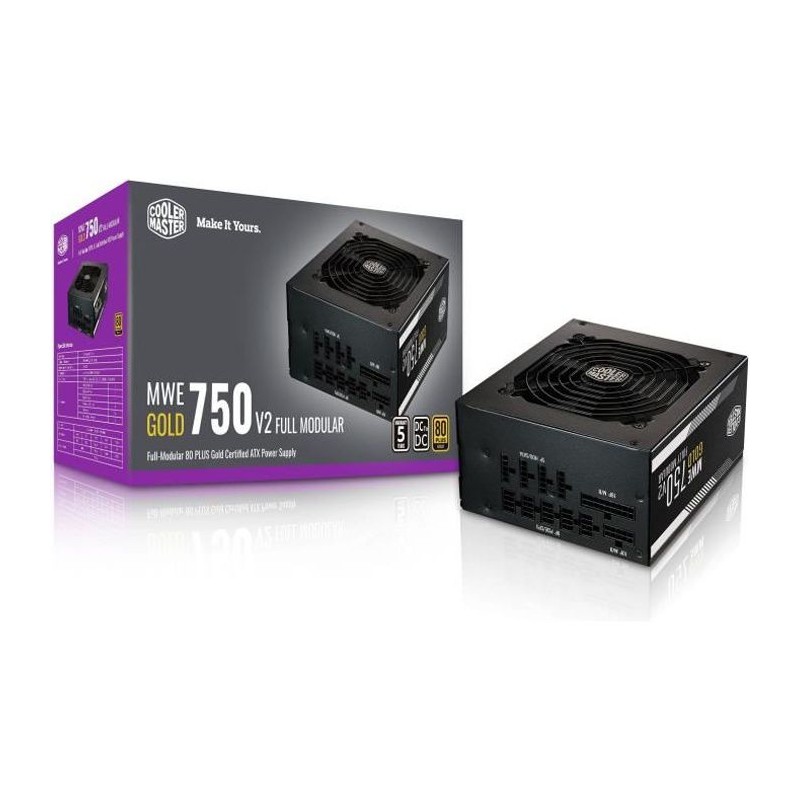 COOLER MASTER MWE Gold 750W FM V2 - Alimentation 750W 100% modulaire (Certifiée 80 Plus GOLD Garantie 5 ans) Câbles plats noir