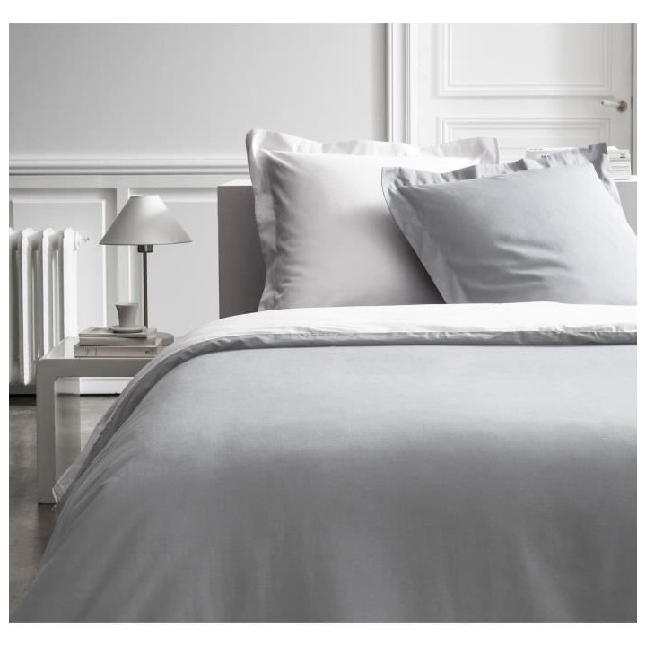 TODAY Parure de lit 240X260 2 personnes Percale bicolore blanc PREMIUM