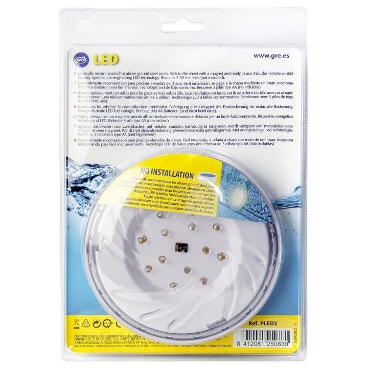 GRE - Lampe LED magnétique pour piscine hors sol 2 pcs - couleur Blan