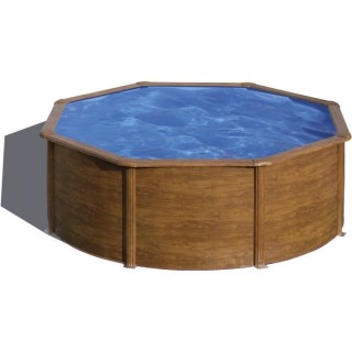 GRE - Kit Piscine ronde acier Ø3,70m x H: 1,22m - Imitation bois - Fi