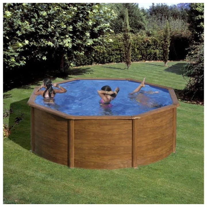 GRE - Kit Piscine ronde acier Ø3,70m x H: 1,22m - Imitation bois - Fi