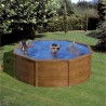 GRE - Kit Piscine ronde acier Ø3,70m x H: 1,22m - Imitation bois - Filtration a cartouche (livrée avec filtre a cartouche + é