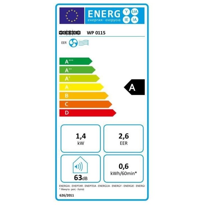 Climatiseur mobile WP0115 WEBBER - Classe A - Volume air 240m3/h - 1,5