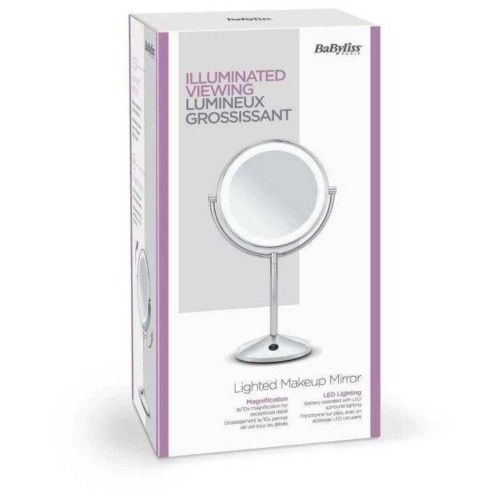 Miroir - BABYLISS 9436E - Rotatif 2 faces - 19 cm de diametre - Eclair