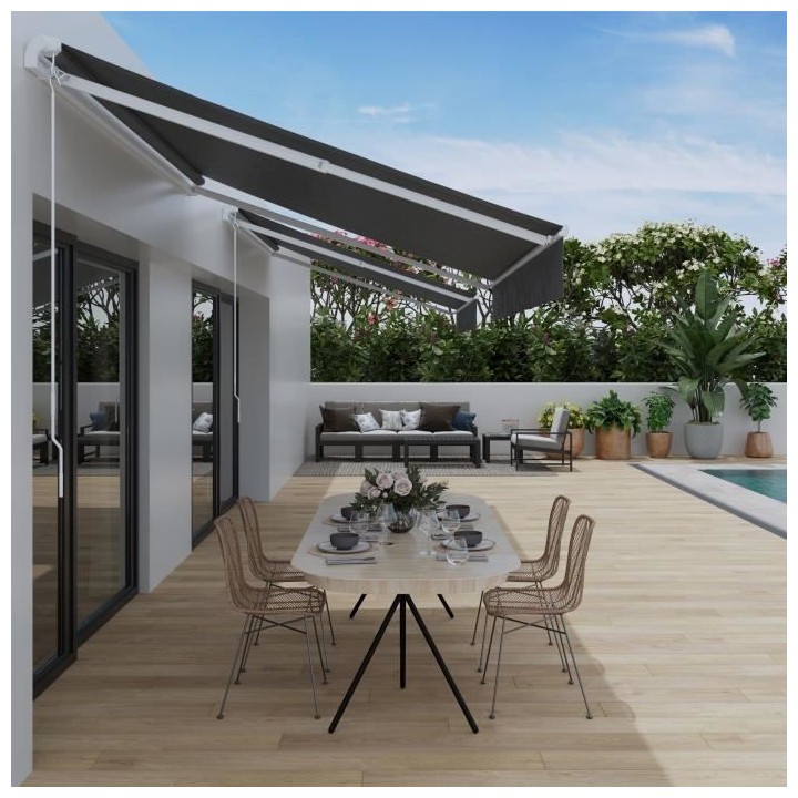 Store banne manuel sans coffre 2,40 x 2m en aluminium, structure blanc