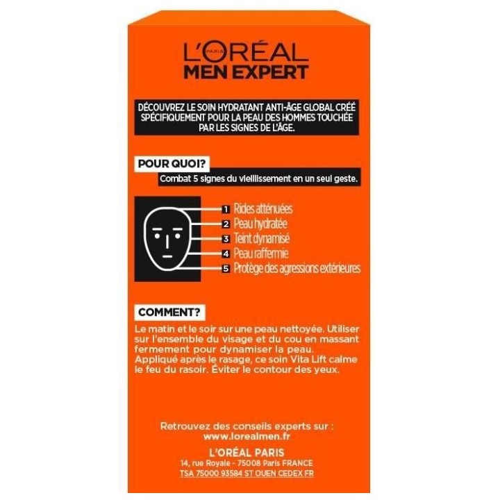 Soin Hydratant Anti-Age Men Expert L'OREAL PARIS Skincare Vita Lift -