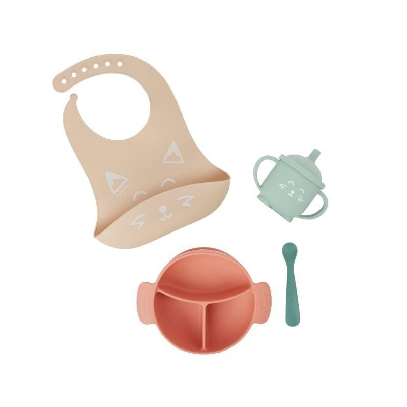 Babymoov Coffret Repas 15-24 m LEARN'ISY, 1 Bol, 1 Tasse, 1 Bavoir, 1 Cuillere, Renard