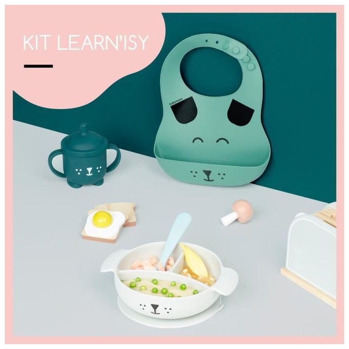 Babymoov Coffret Repas 15-24 m LEARN'ISY, 1 Bol, 1 Tasse, 1 Bavoir, 1