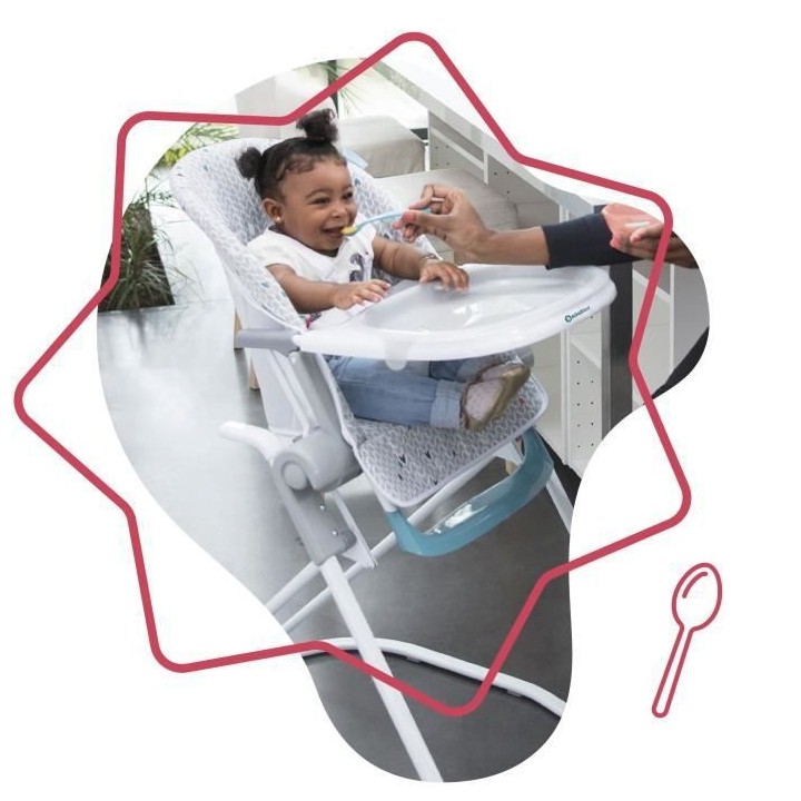 BADABULLE Chaise Haute Compacte Chevrons Grise