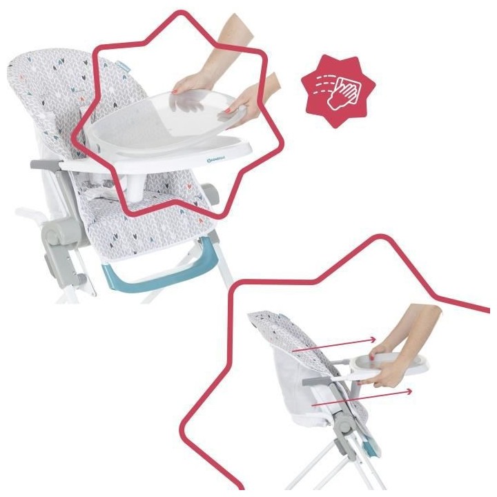 BADABULLE Chaise Haute Compacte Chevrons Grise