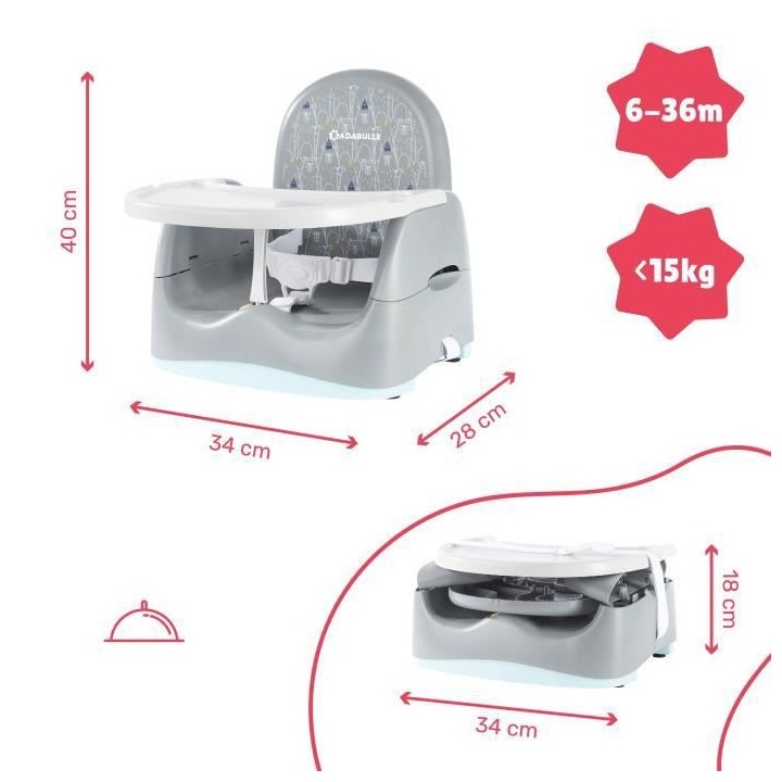 Badabulle Rehausseur de chaise Home & Go Ours - Hauteur réglable - Un