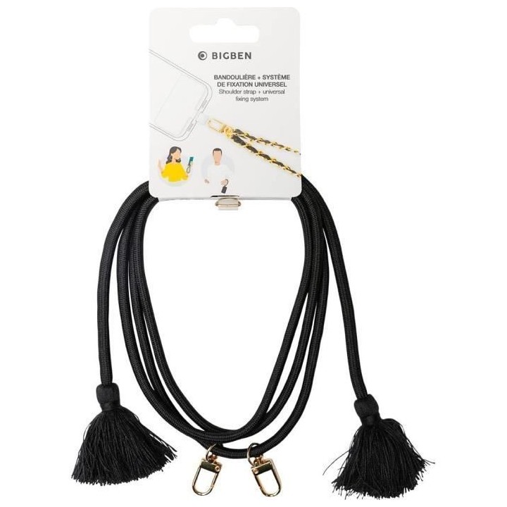 Coque bandouliere noire avec pompons BBC