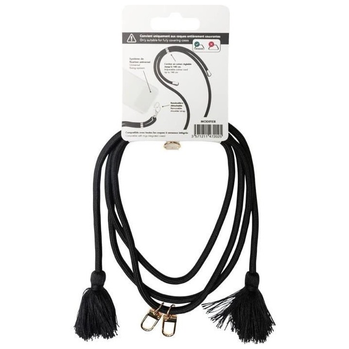 Coque bandouliere noire avec pompons BBC