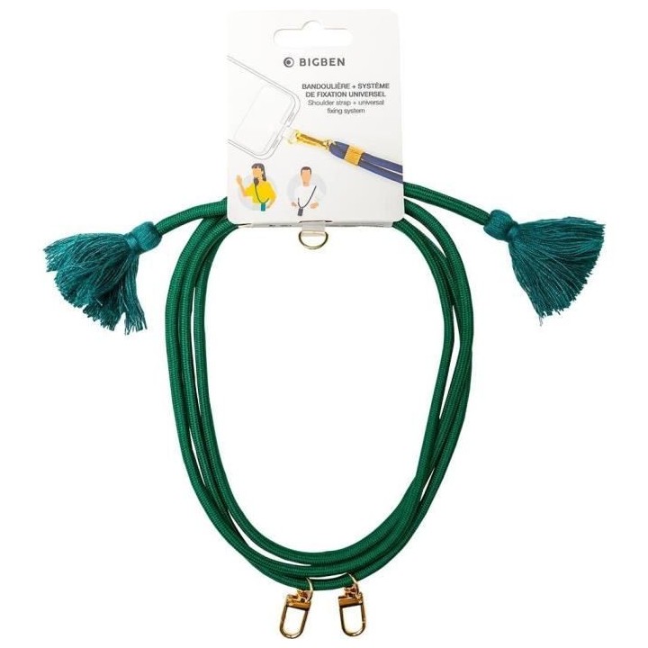 Coque bandouliere verte avec pompons BBC