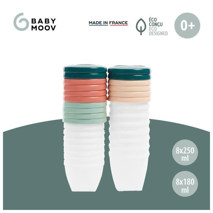 Babymoov Pots de conservation Babybols Biosourcés - Lot de 8x180ml +
