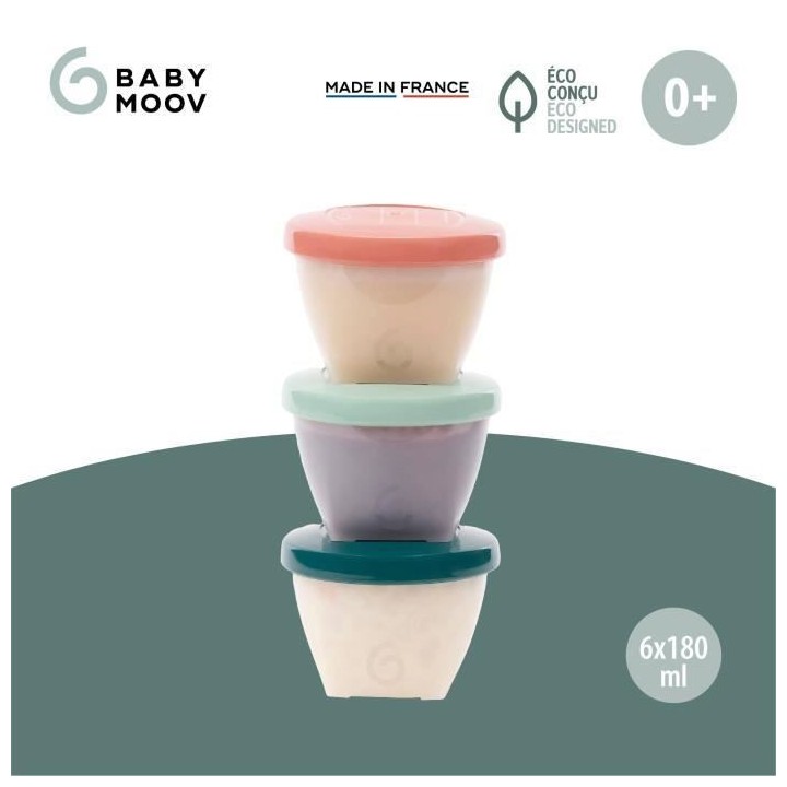 Babymoov Pots de conservation Babybols Biosourcés - Lot de 6x180ml