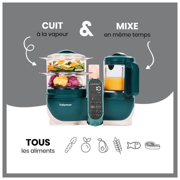Babymoov Nutribaby+ - Robot Multifonctions 6 en 1 - Cuiseur-vapeur/Mix