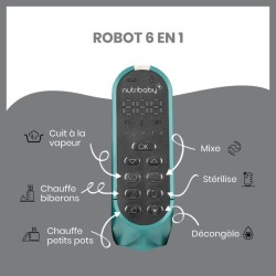 Babymoov Nutribaby+ - Robot Multifonctions 6 en 1 - Cuiseur-vapeur/Mixeur, Opal Green