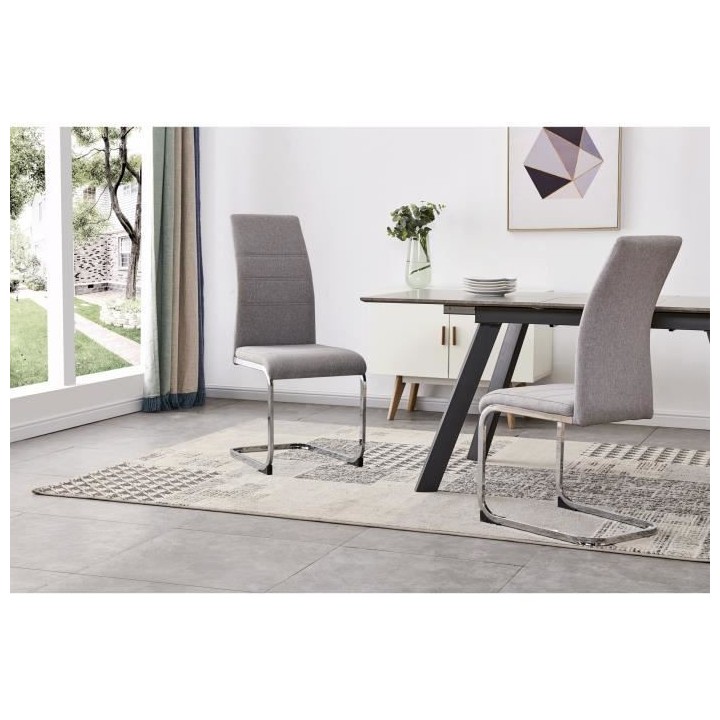 JANE Lot de 2 chaises - Pied chromé - Tissu gris - L 42 x P 56 x H 99