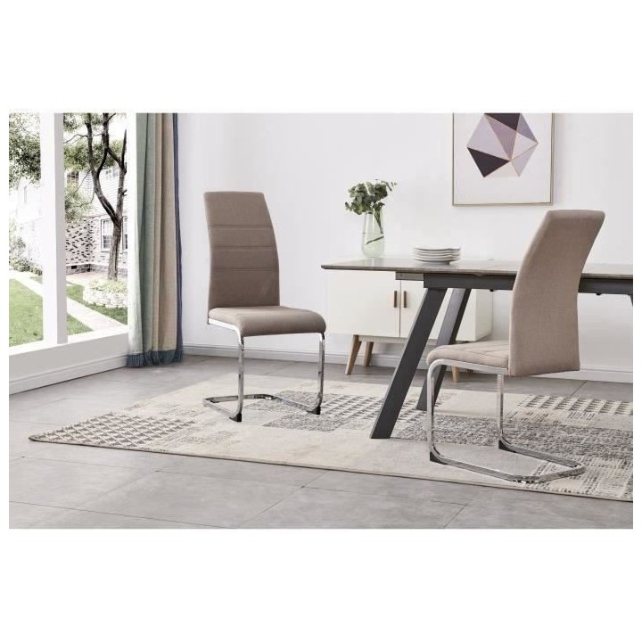 JANE Lot de 2 chaises - Pied chromé - Tissu taupe - L 42 x P 56 x H 9