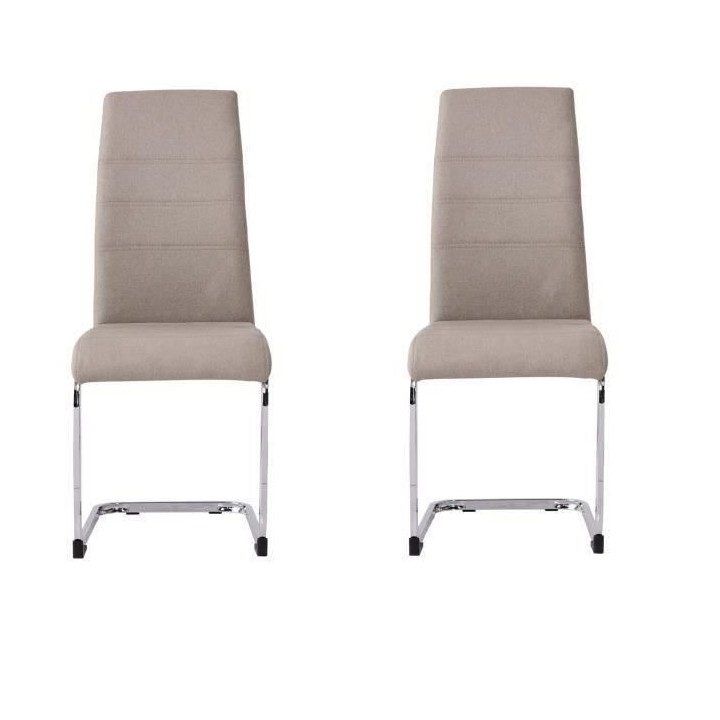 JANE Lot de 2 chaises - Pied chromé - Tissu taupe - L 42 x P 56 x H 9