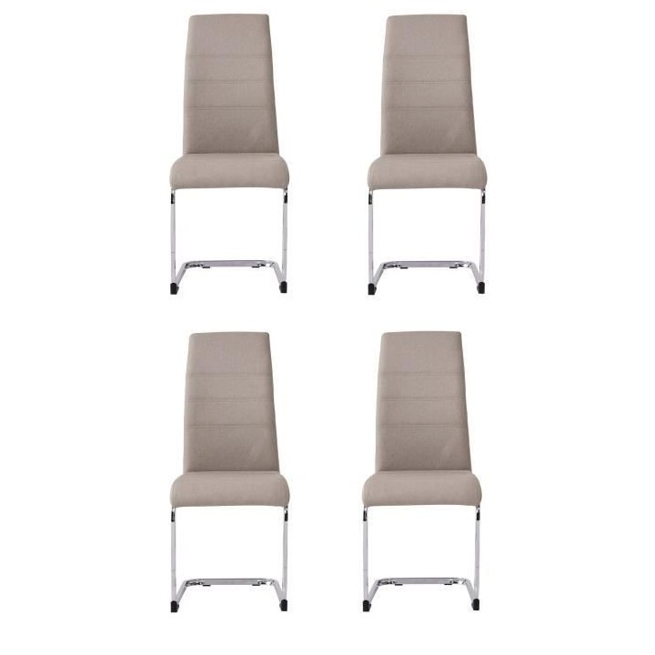 JANE Lot de 4 chaises - Pied chromé - Tissu taupe - L 42 x P 56 x H 9