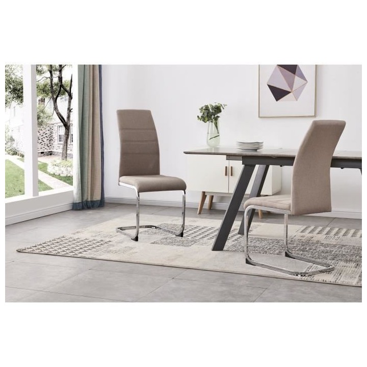 JANE Lot de 4 chaises - Pied chromé - Tissu taupe - L 42 x P 56 x H 9
