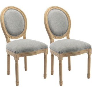 GRETA Lot de 2 chaises de salle a manger - Pied bois - Tissu Gris - L