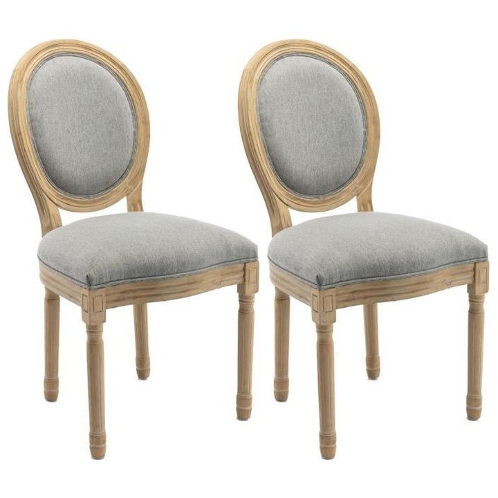 GRETA Lot de 2 chaises de salle a manger - Pied bois - Tissu Gris - L