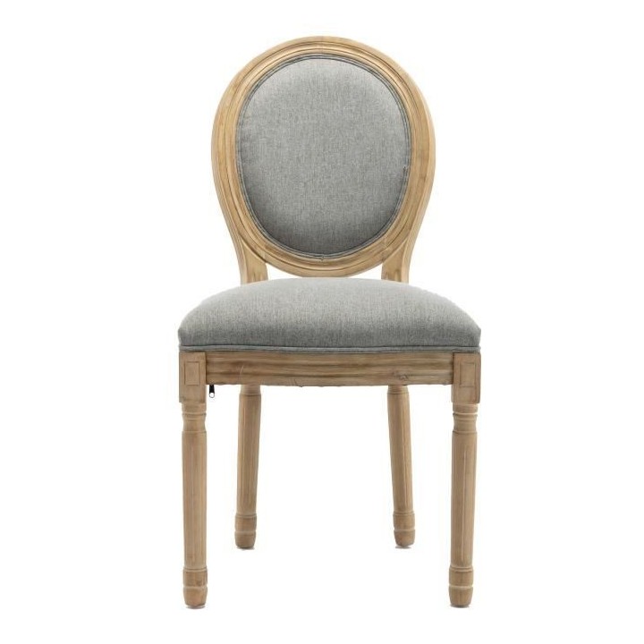 GRETA Lot de 2 chaises de salle a manger - Pied bois - Tissu Gris - L