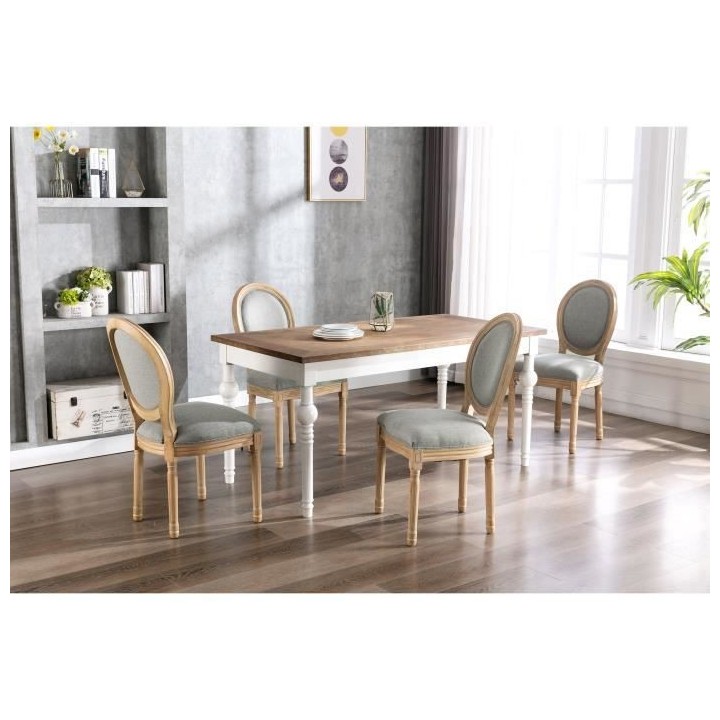 GRETA Lot de 2 chaises de salle a manger - Pied bois - Tissu Gris - L