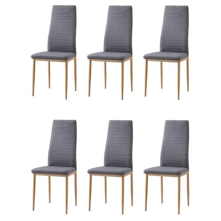 LAUREATE Lot de 6 chaises de salle a manger en métal effet bois - Tis