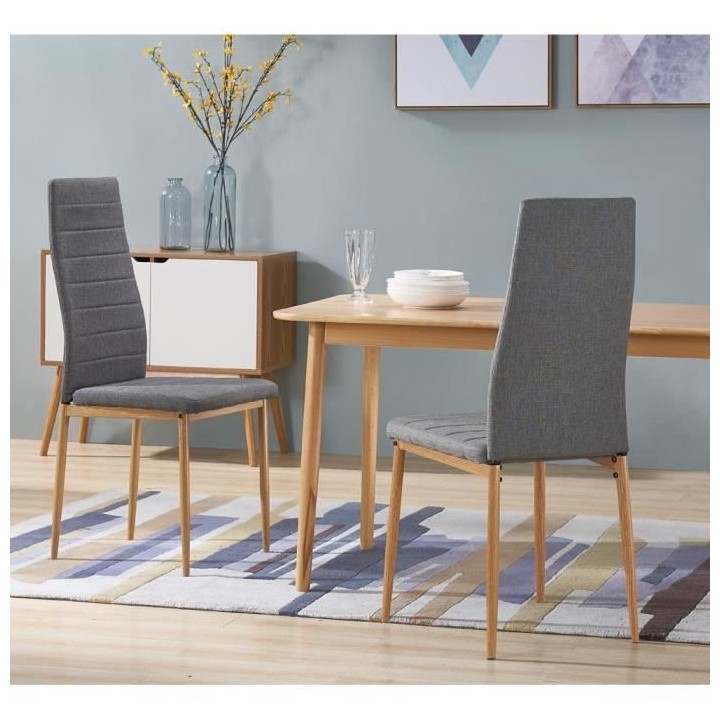 LAUREATE Lot de 6 chaises de salle a manger en métal effet bois - Tis