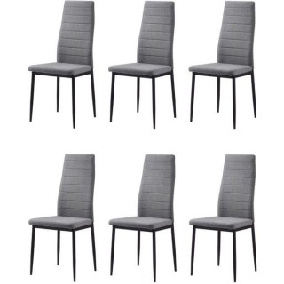LAUREATE Lot de 6 chaises de salle a manger en métal noir - Tissu gri