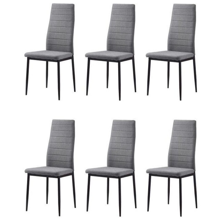LAUREATE Lot de 6 chaises de salle a manger en métal noir - Tissu gri