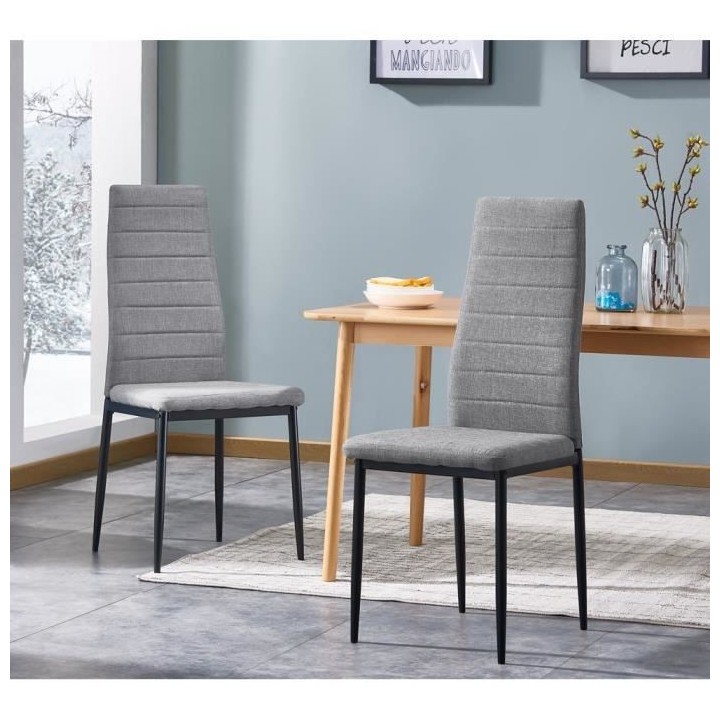 LAUREATE Lot de 6 chaises de salle a manger en métal noir - Tissu gri