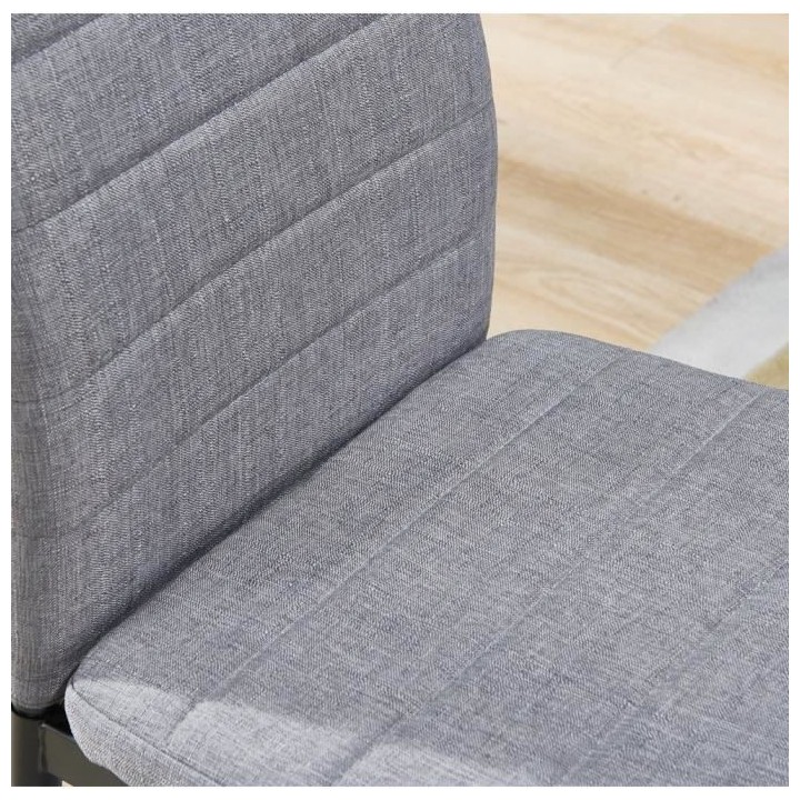 LAUREATE Lot de 6 chaises de salle a manger en métal noir - Tissu gri