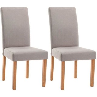 ELYNA Lot de 2 chaises de salle a manger - Tissu lin - Pied bois natur