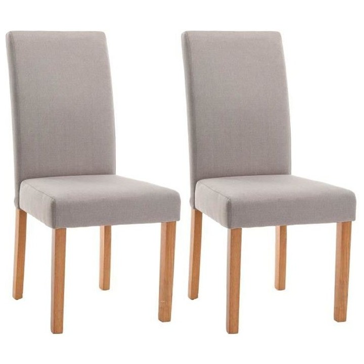 ELYNA Lot de 2 chaises de salle a manger - Tissu lin - Pied bois natur
