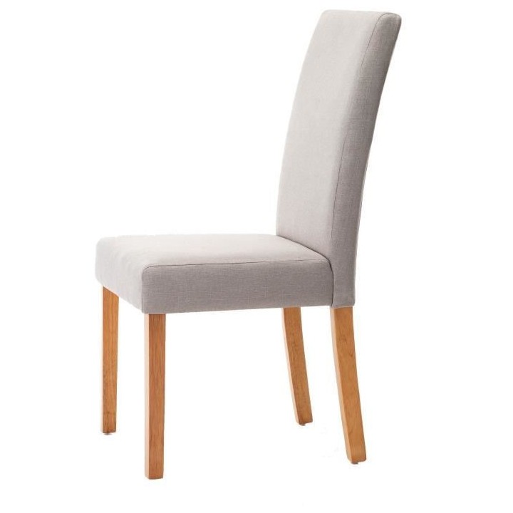ELYNA Lot de 2 chaises de salle a manger - Tissu lin - Pied bois natur