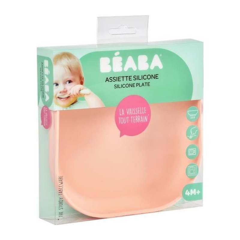 Béaba Repas Assiette Ventouse en Silicone Rose