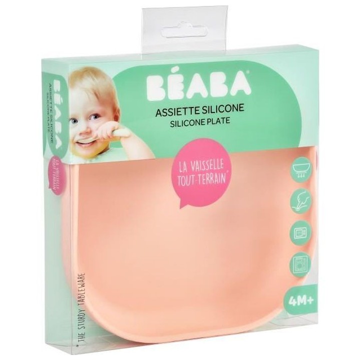 Béaba Repas Assiette Ventouse en Silicone Rose