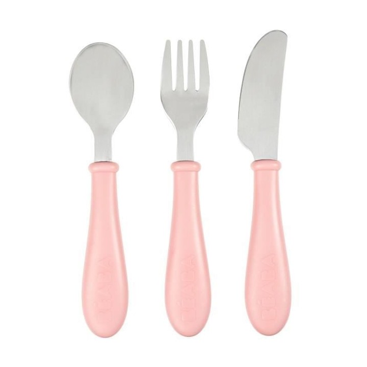 BEABA, Set de 3 couverts inox old pink
