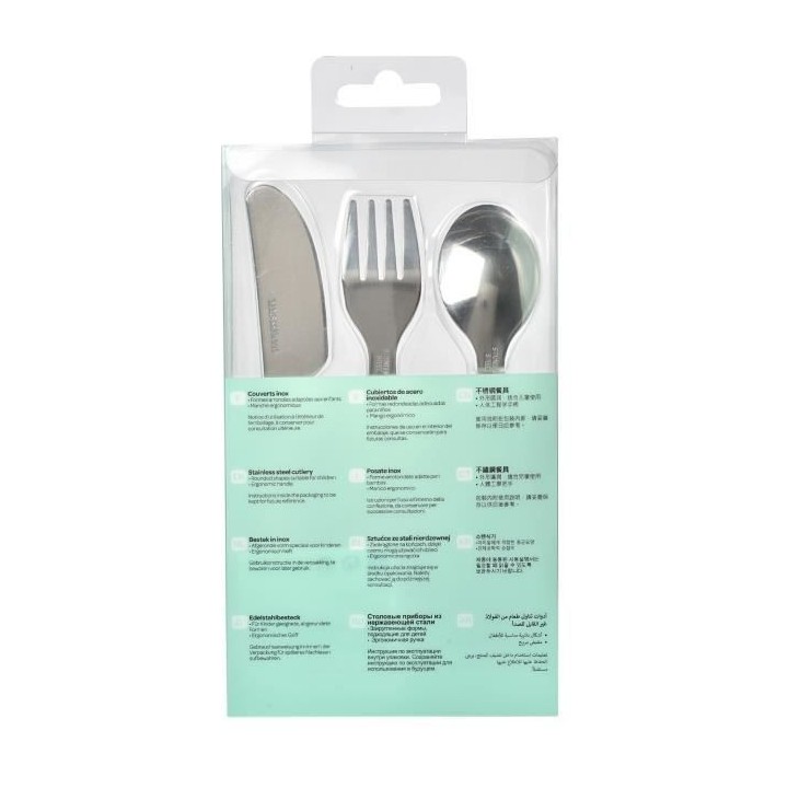 BEABA, Set de 3 couverts inox old pink