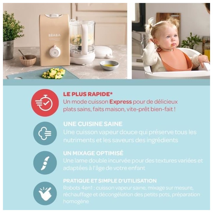 BEABA, Babycook express, robot bébé, 4 en 1 mixeur-cuiseur, terre d'