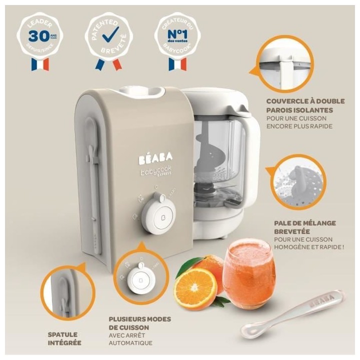 BEABA, Babycook express, robot bébé, 4 en 1 mixeur-cuiseur, terre d'