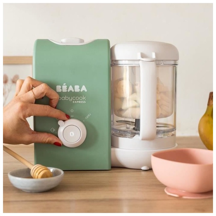 BEABA, Babycook express, robot bébé, 4 en 1 mixeur-cuiseur, vert sau