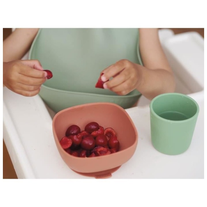 BEABA, Coffret repas bébé, silicone, 4 pieces, mineral