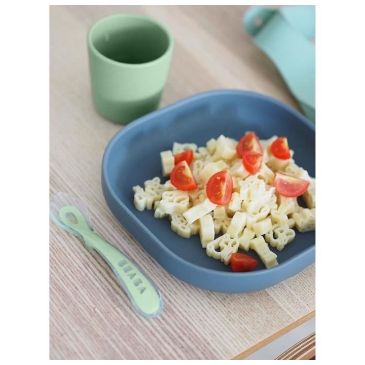 BEABA, Coffret repas bébé, silicone, 4 pieces, mineral