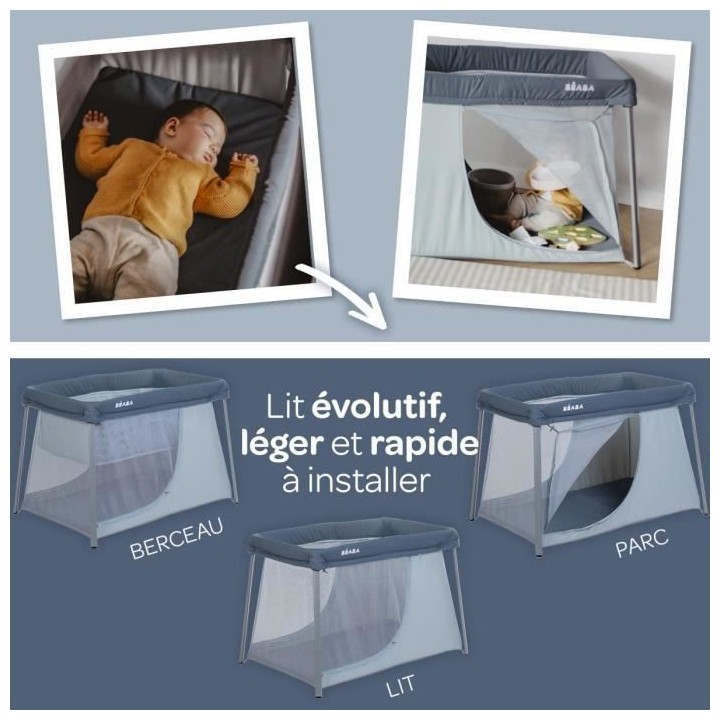 BEABA, Lit parapluie 3 en 1, eazy sleep, gris minéral
